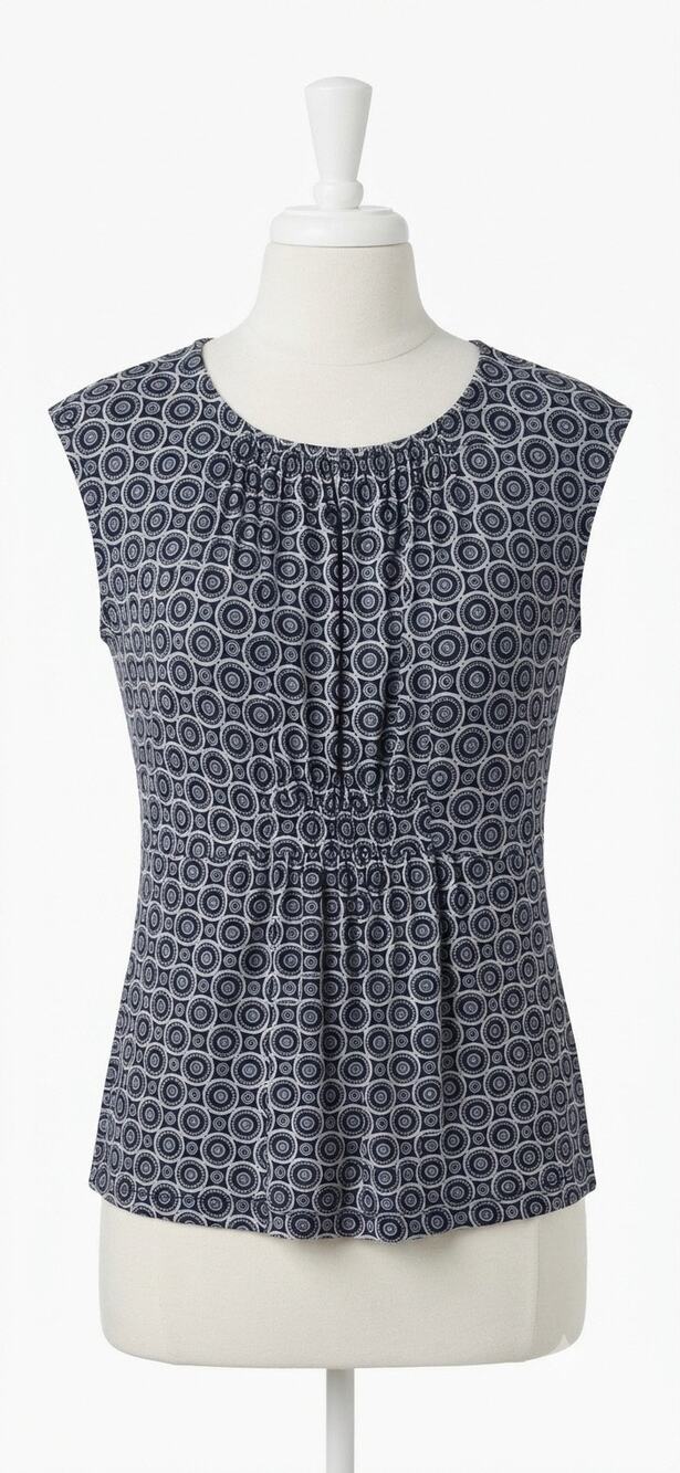 Banana Republic Geometric Print Tank Top Small Sleeveless Pleated Neck Casual